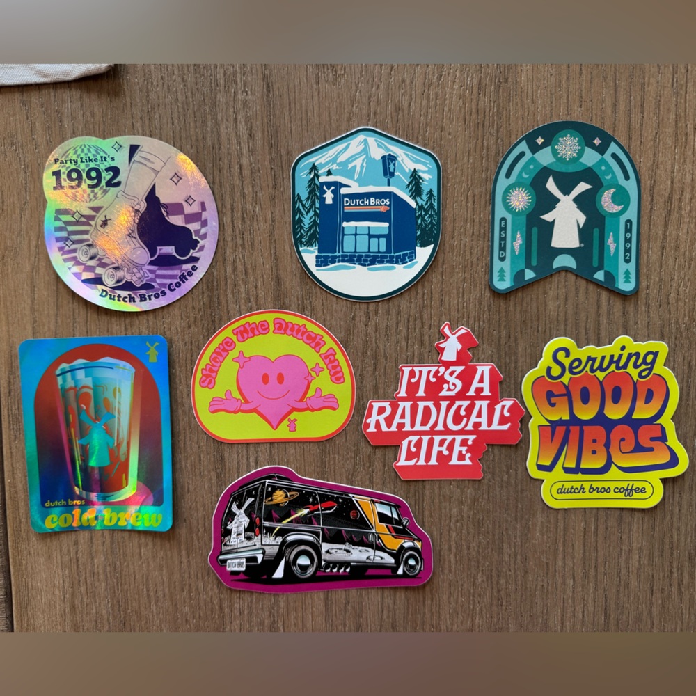 Bundle of 8 Dutch Bros Stickers
